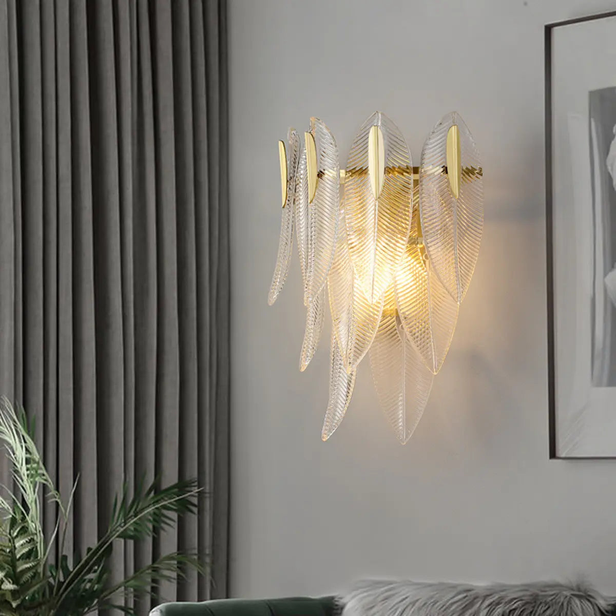 Elegant Gold Crystal Leaf Wall Sconce