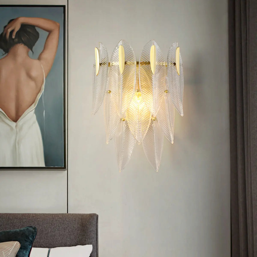 Elegant Gold Crystal Leaf Wall Sconce