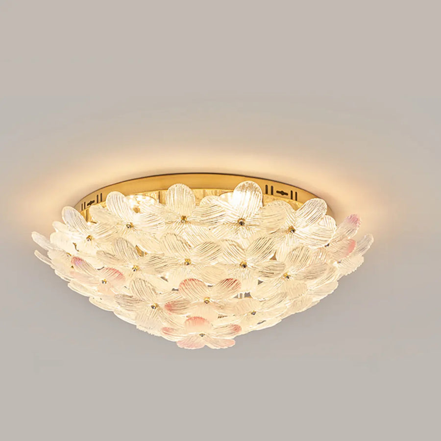 Elegant Gold Glass Floral LED Flush Mount Ceiling Light