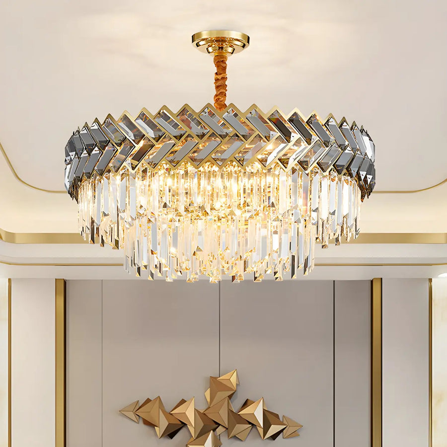 Elegant Modern Clear Crystal Prism Round Ceiling Chandelier