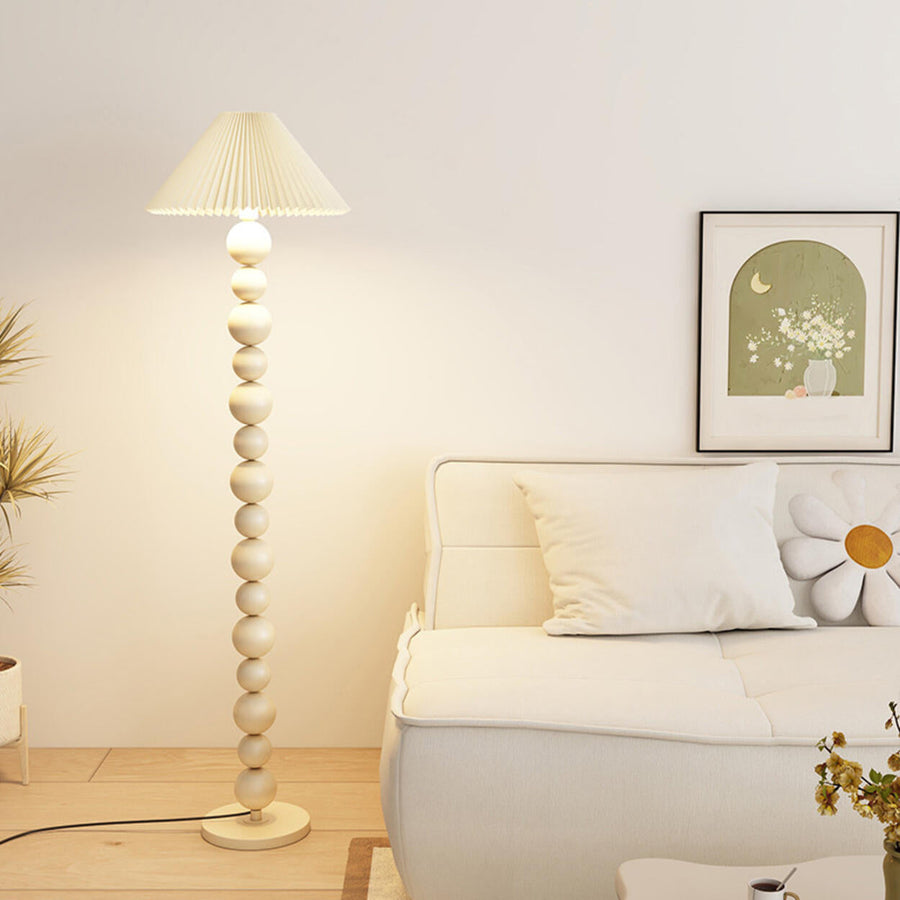 Elegant Pleated Cone Shade Stacked Ball Floor Lamp