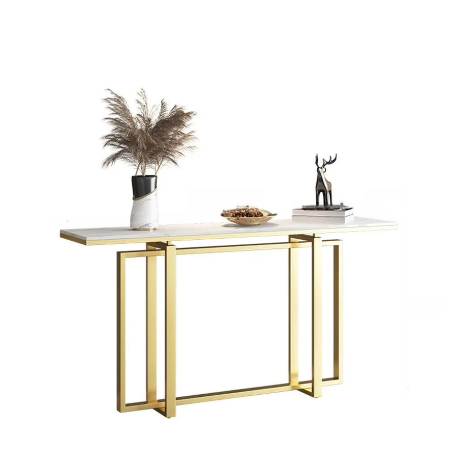 Elegant Rectangle Faux Marble Gold Trestle Console Table