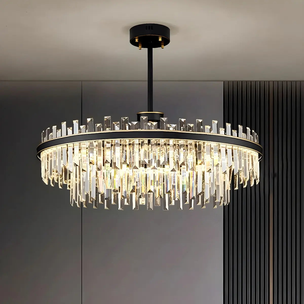 Elegant Round 2-Tiers Crystal Living Room Black Chandelier