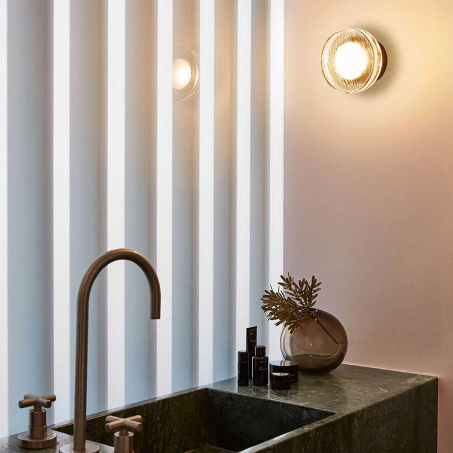Elegant Round Black and Clear Glass Vanity Wall Light