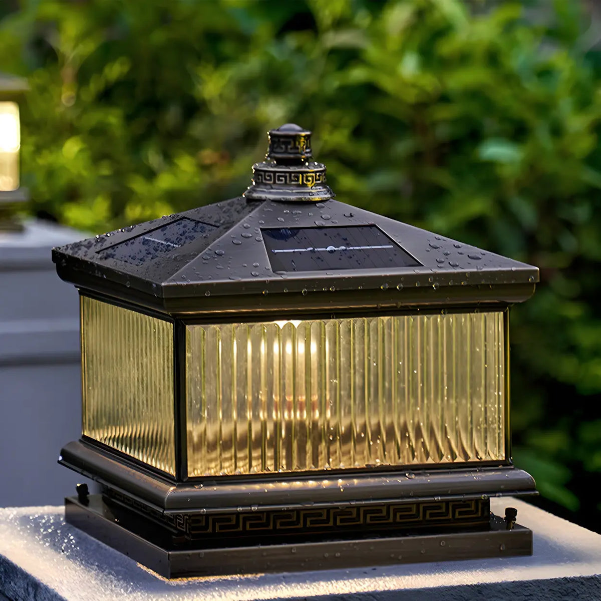 Elegant Square Metal Solar Lantern Outdoor Pillar Light