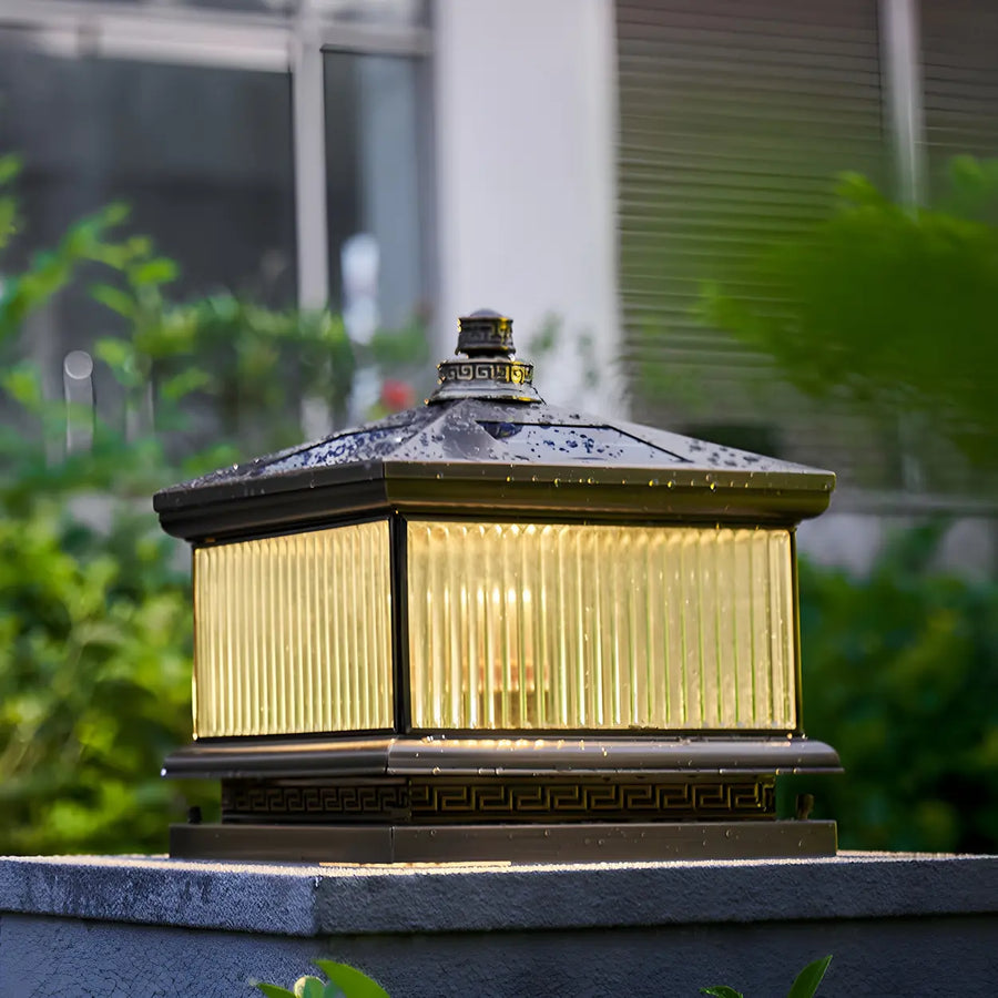 Elegant Square Metal Solar Lantern Outdoor Pillar Light