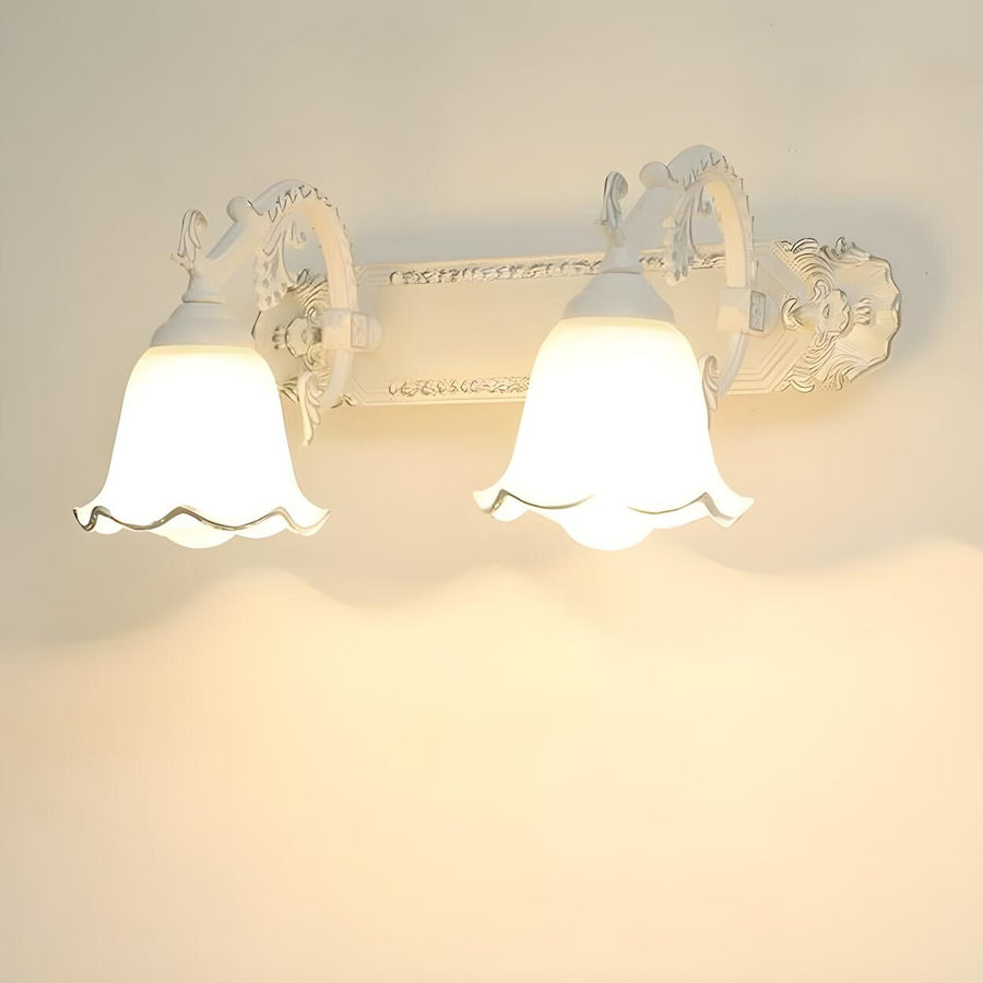 Elegant White Glass Floral Metal LED Vanity Light