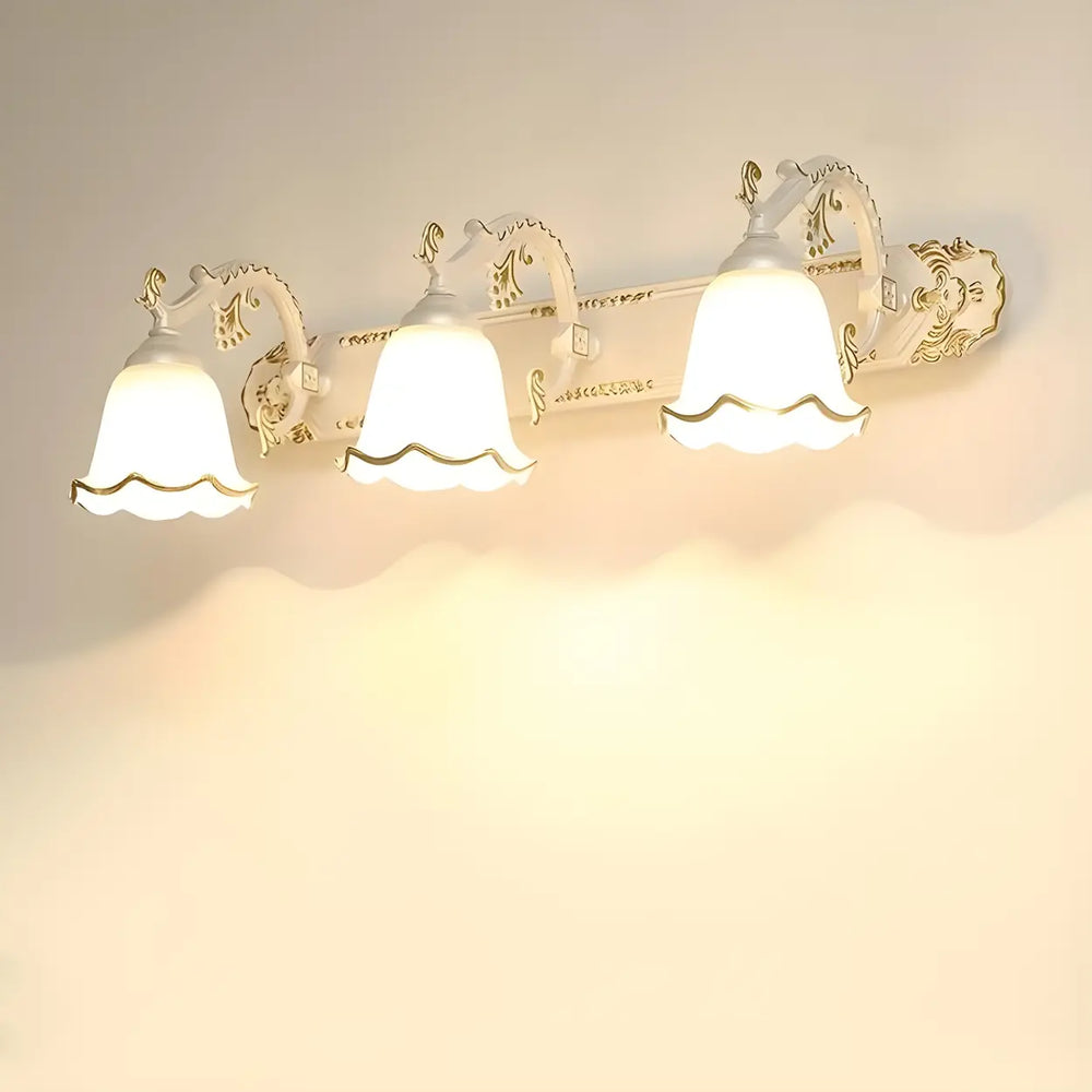 European Style Three-Light Floral White Vanity Light