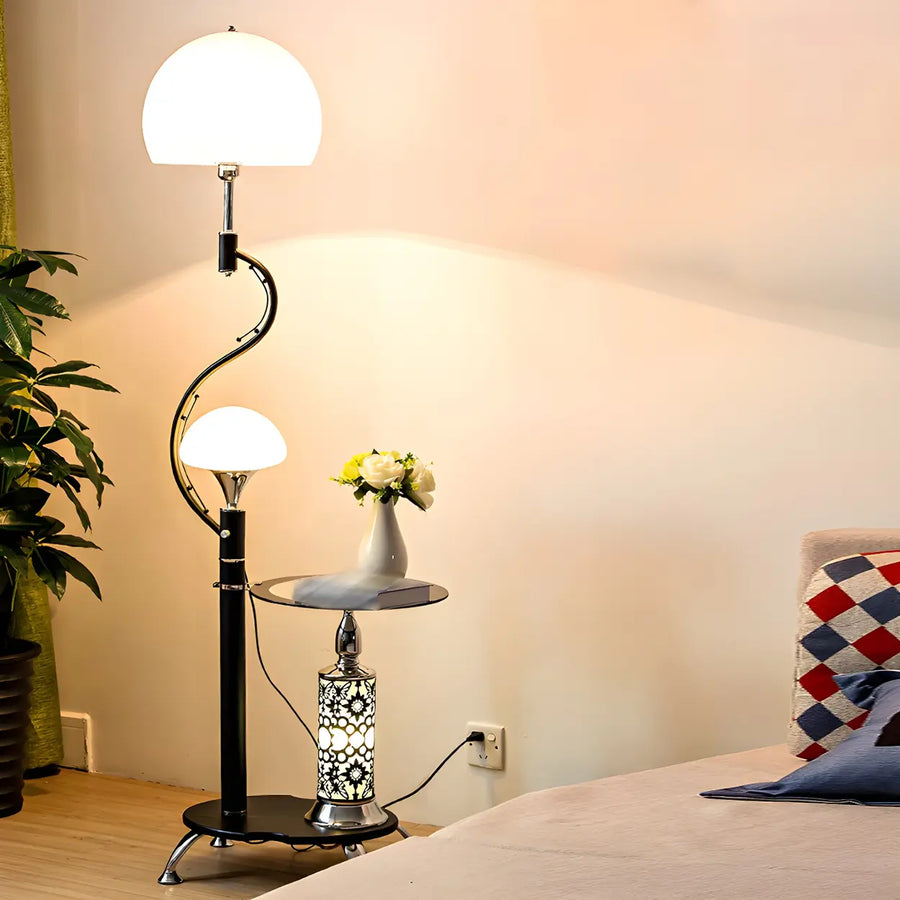 Exquisite Dome and Curved Metal Floor Lamp with Shelf