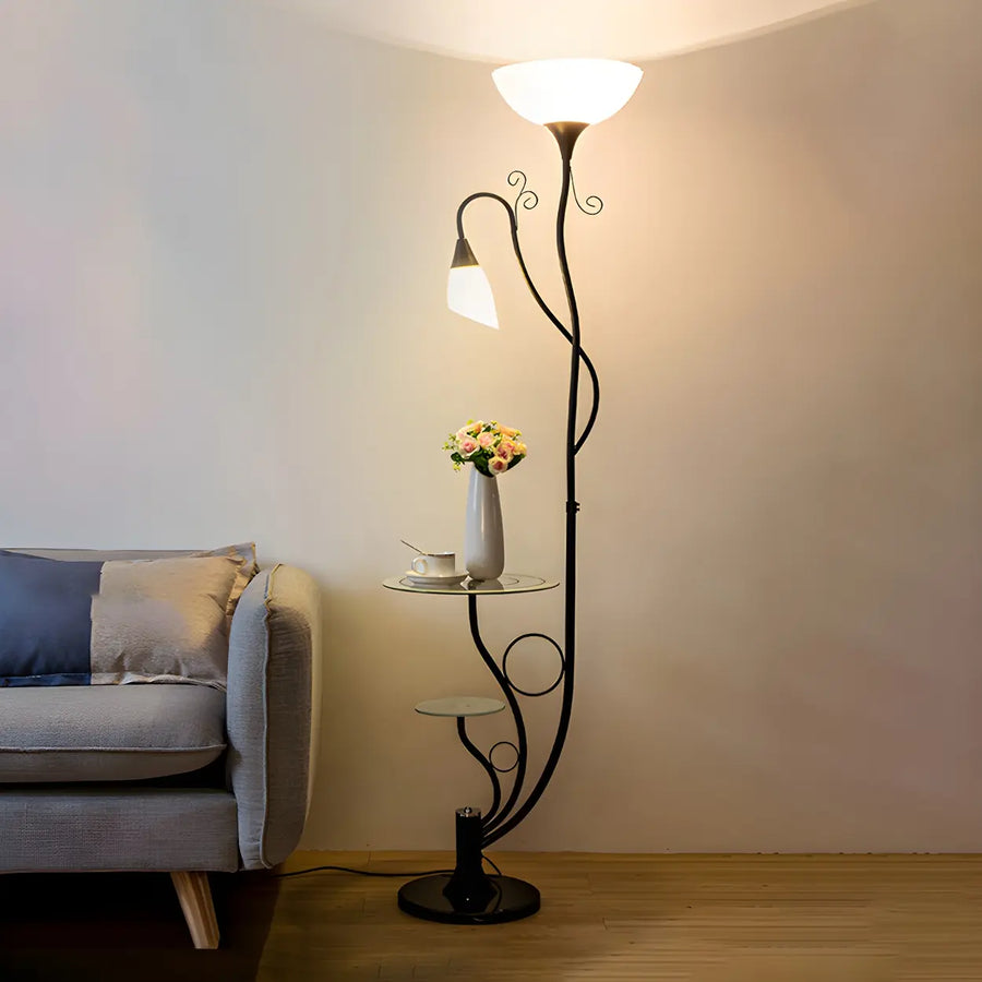 Exquisite Dome and Curved Metal Floor Lamp with Shelf