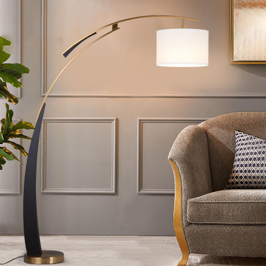 Exquisite Drum and Dual-Tone Base Arched Floor Lamp