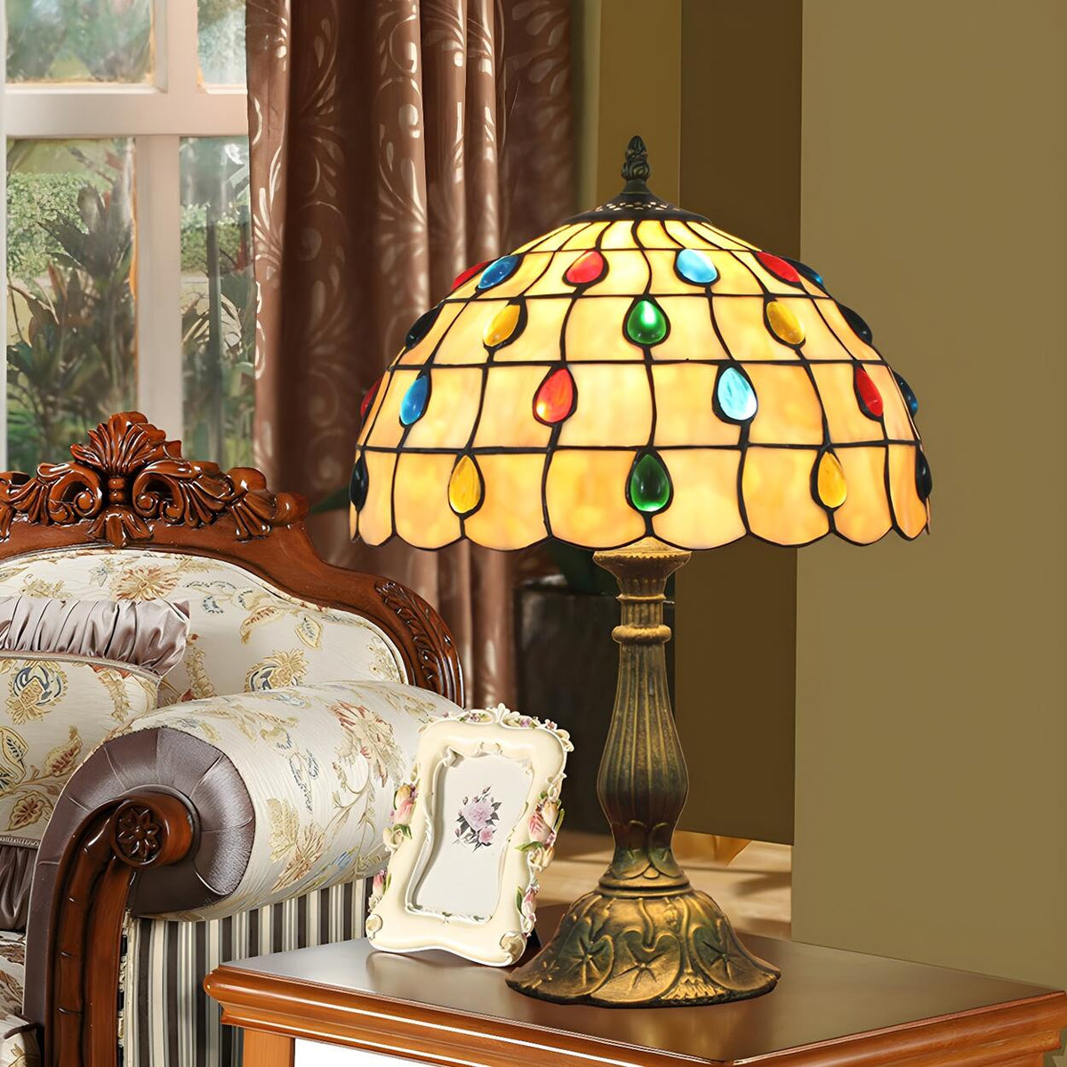 Exquisite Tiffany Umbrella Glass Shade Brass Table Lamp