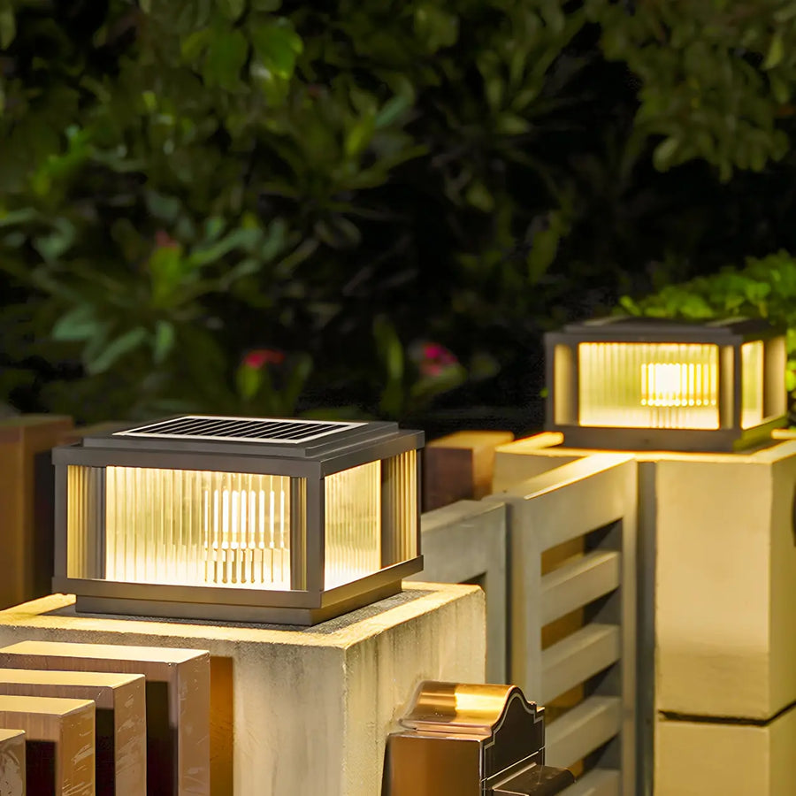 Fashion Square Solar Glass Outdoor Table Lamp Pillar Light