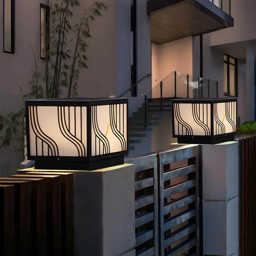 Fashion Square Line Decor Metal Outdoor Solar Pillar Light