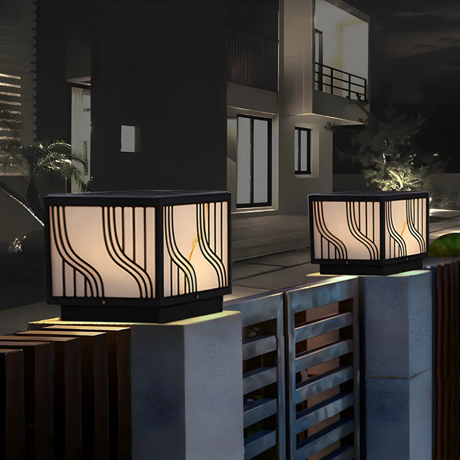 Fashion Square Line Decor Metal Outdoor Solar Pillar Light