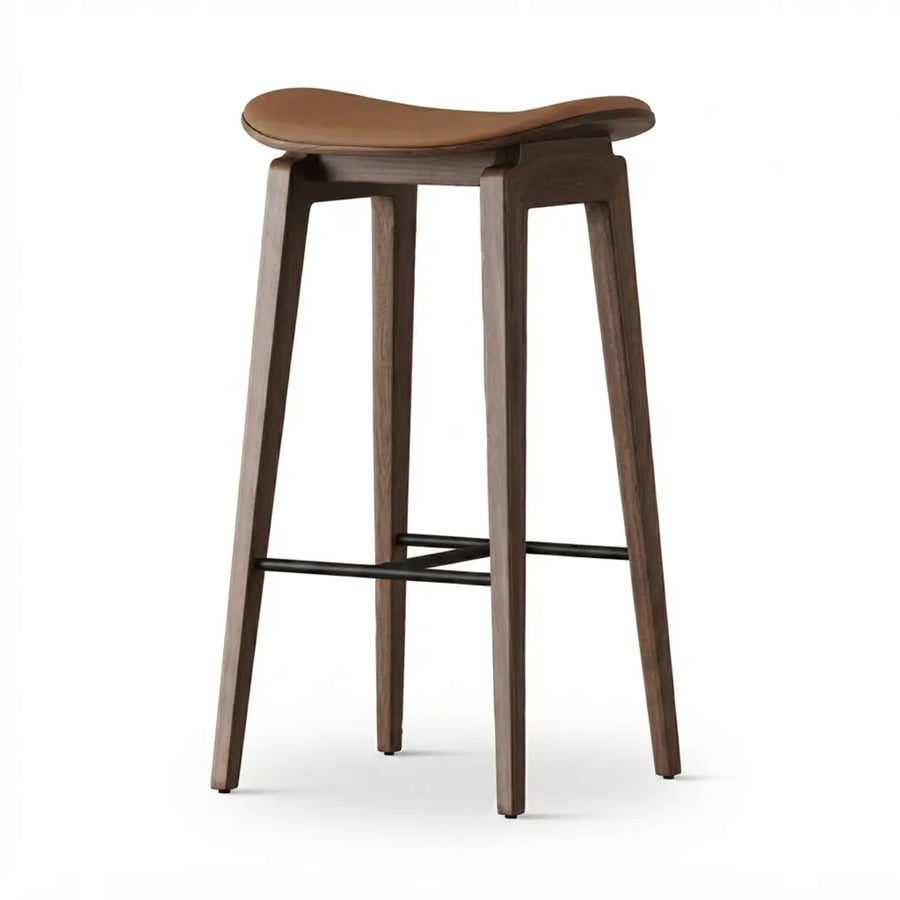 Faux Leather Counter Stool with Footrest and Wood Frame