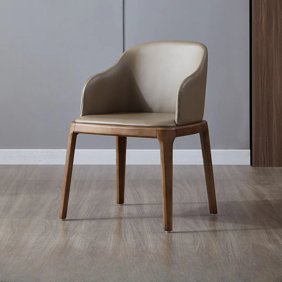 Faux Leather Seating Armchair Wood Dining Chair Khaki