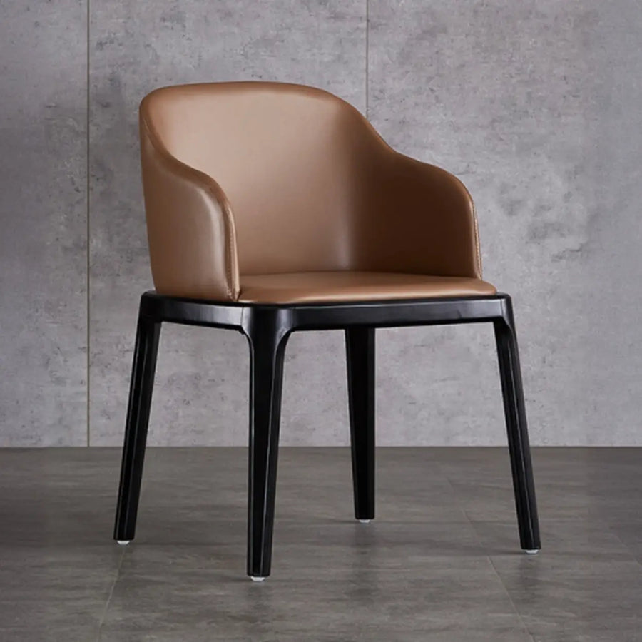 Faux Leather Seating Armchair Wood Dining Chair Khaki
