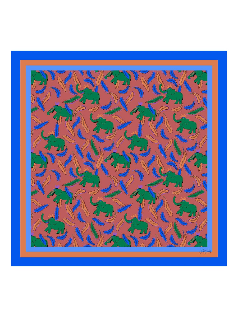100% Mulberry Silk Elephant Pattern Scarf - Size 90x90cm