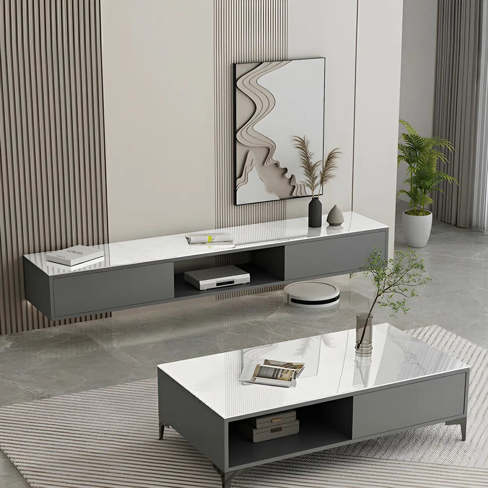Floating Mount Stone Cabinet Open Storage TV Stand