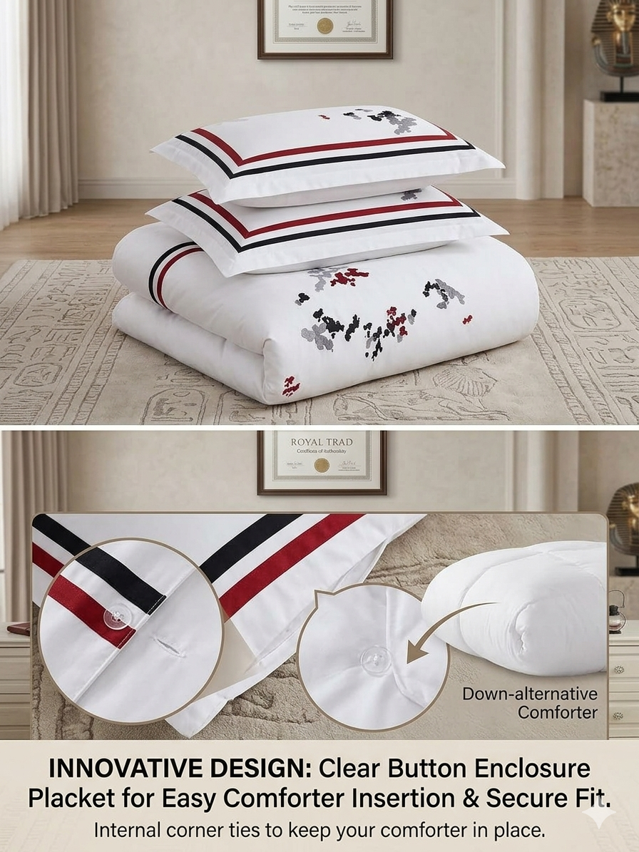 Florence Embroidered 100% Cotton 3-Piece Duvet Cover Set