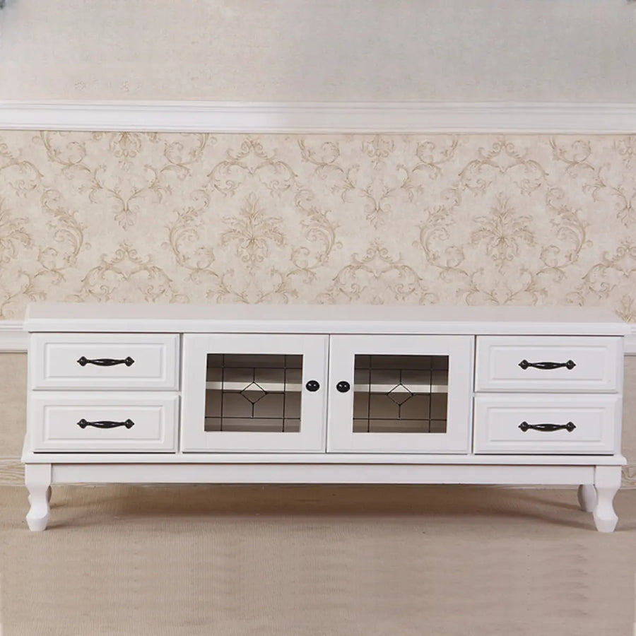 French Country Matte White Wood Rectangle Wood TV Stand