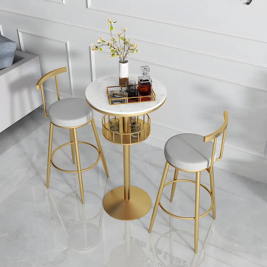 Glam Small Marble Metal Bar Table with Shelf