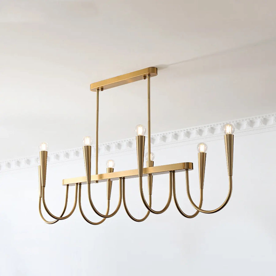Gold Candle and Arched Arm Island Chandelier Light