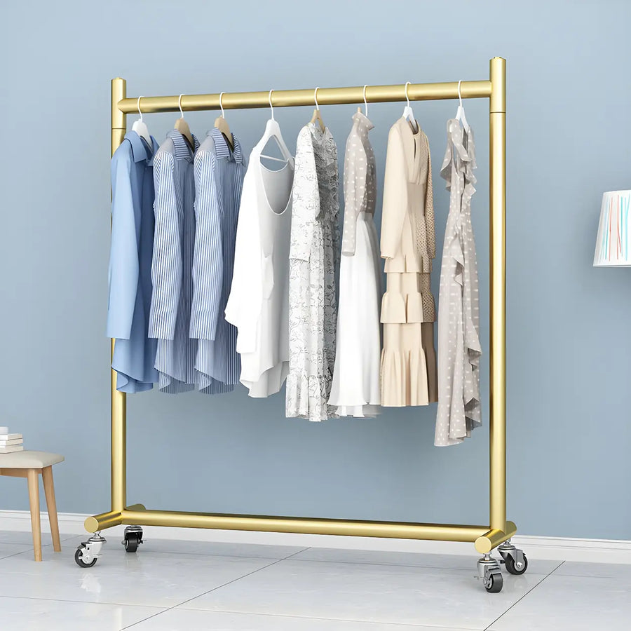 Gold Metal Rolling Coat Rack with Hangers and Casters