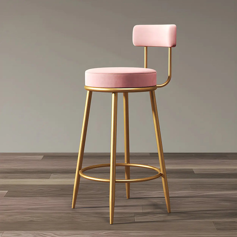 Gold Metal Round Velvet Backrest Counter Bar Stools