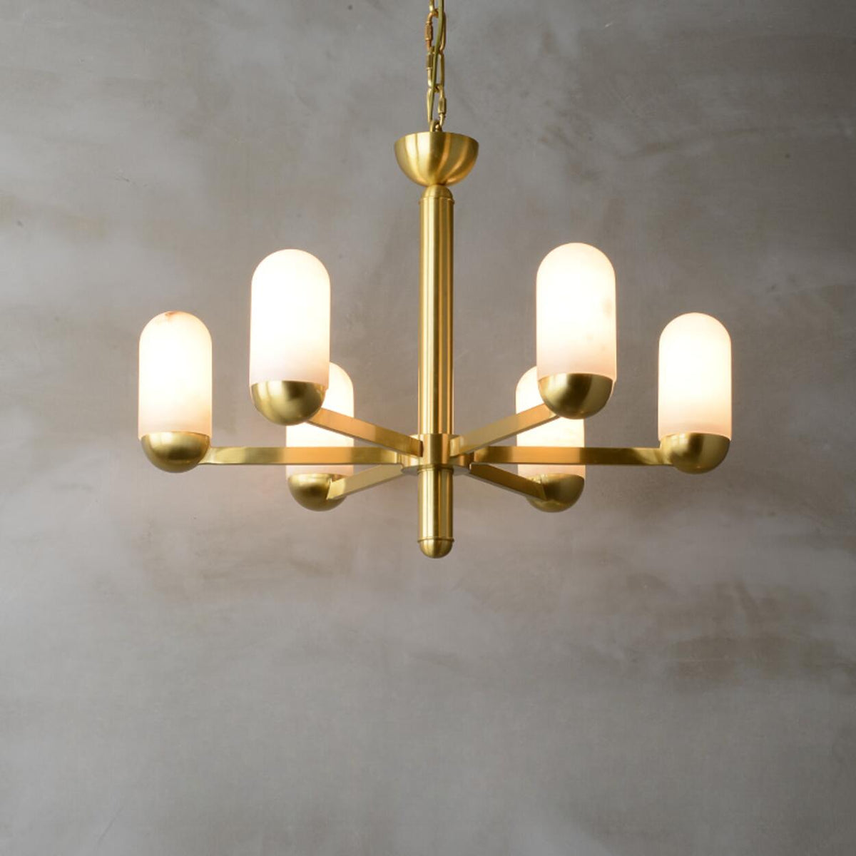 Modern Gold Alabaster Cylindrical Branching Chandelier