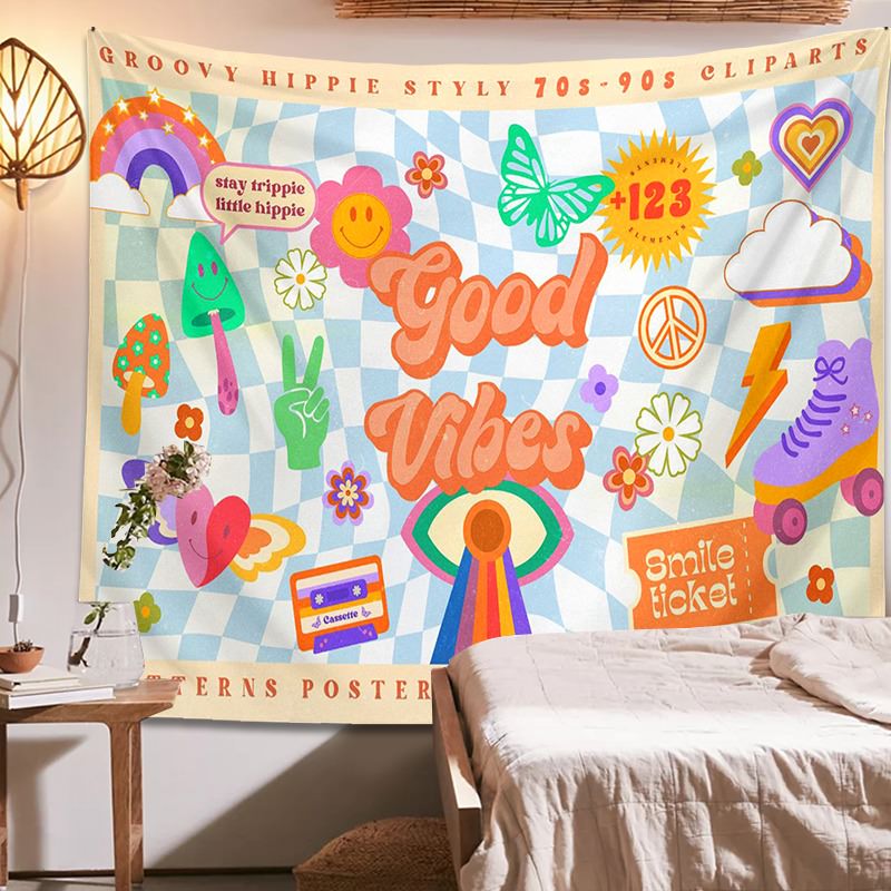Good Vibes Checkered Tapestry