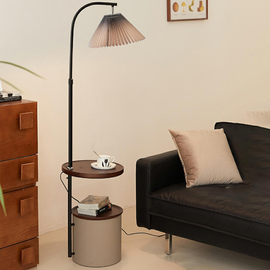 Gray Pleated Shade Multifunctional Shelf Floor Lamp