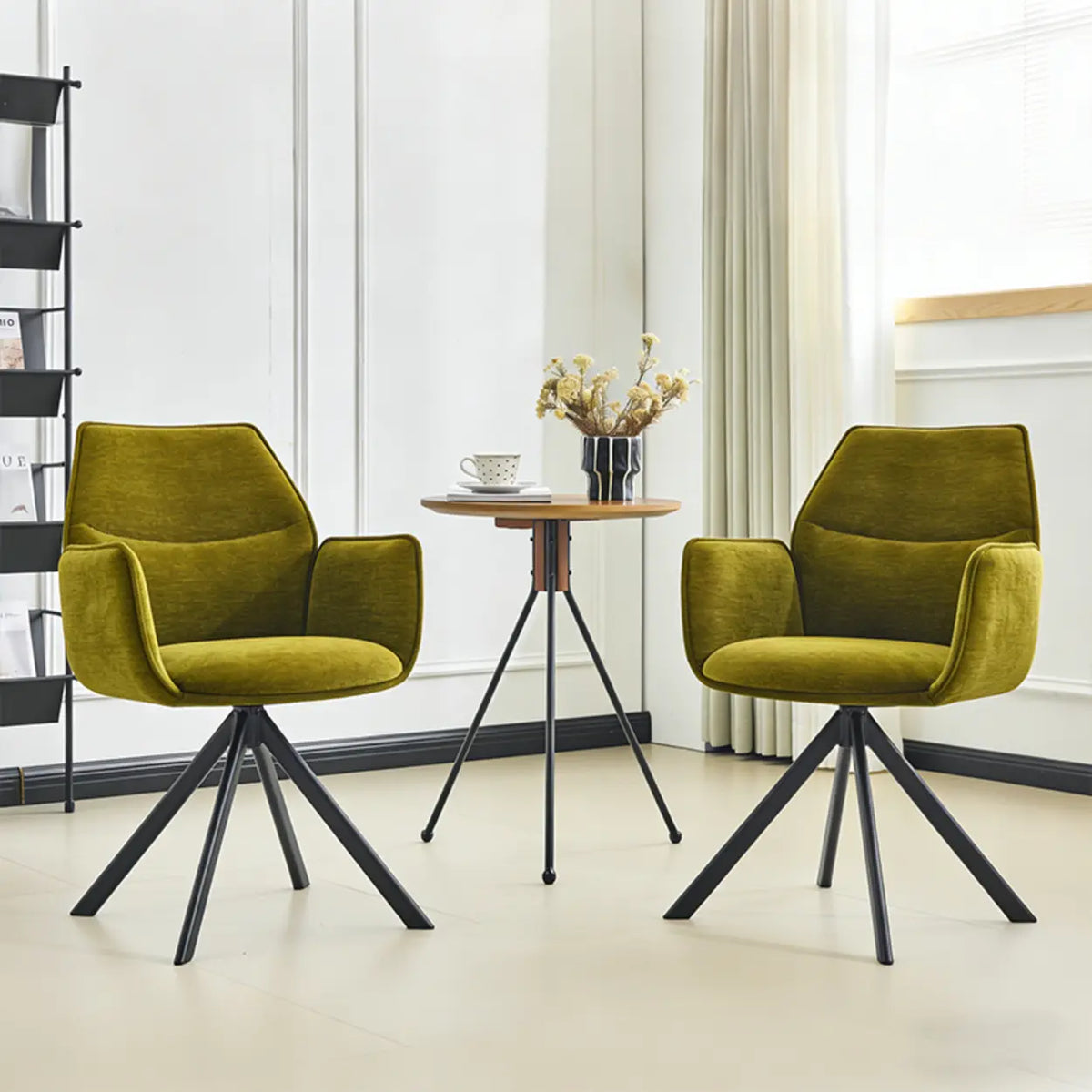 Green Swivel Modern Fabric High Back Upholstered Dining Chair