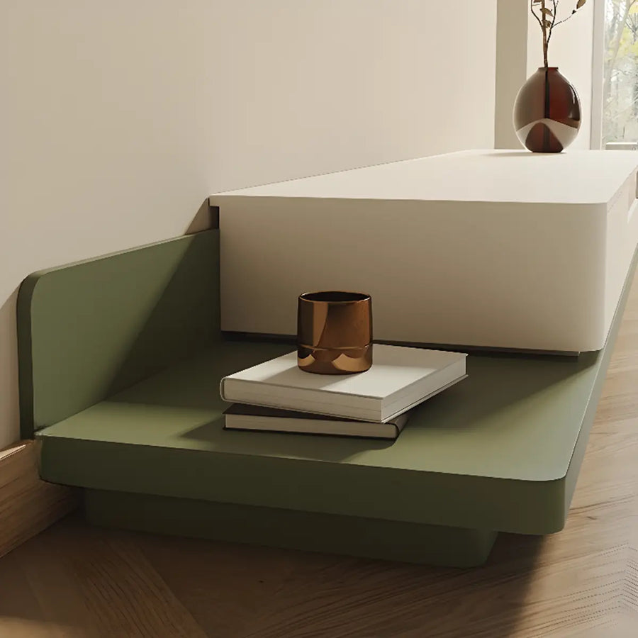 Green-White Fresh Long Wood Rectangle Storage TV Stand