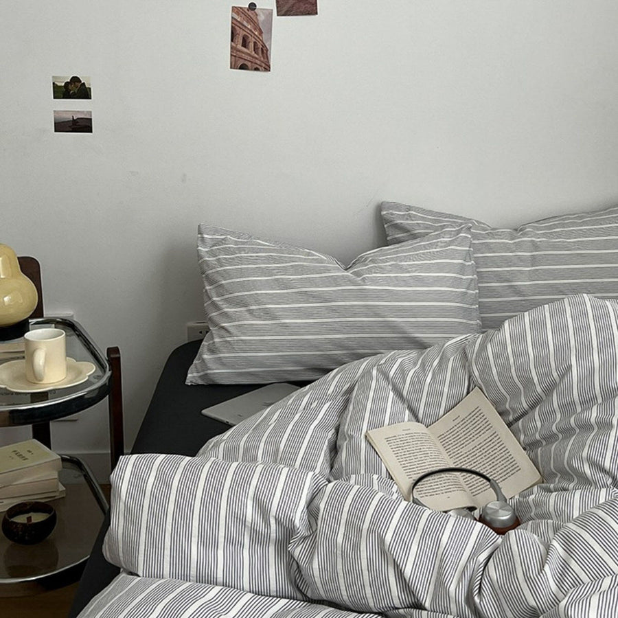 Minimalist Grey Pinstripe Bedding Set