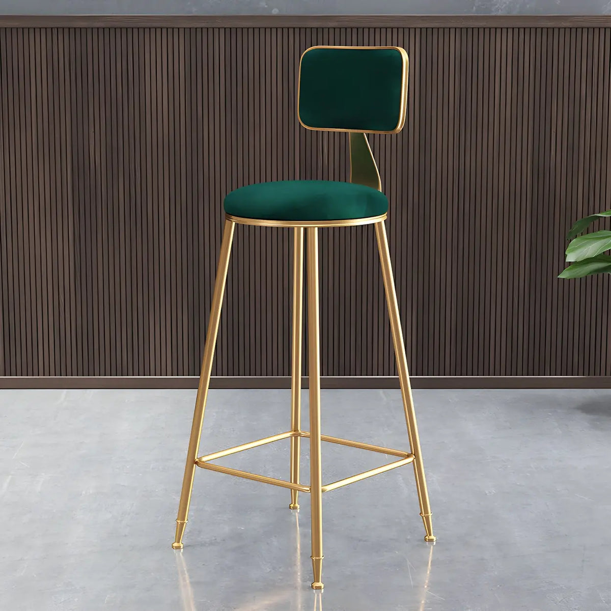 Grey Modern Gold Iron Velvet Tall Bar Stool with Cushion