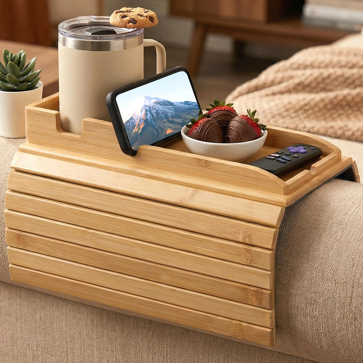 Sleepwyn Foldable Bamboo Sofa Armrest Tray