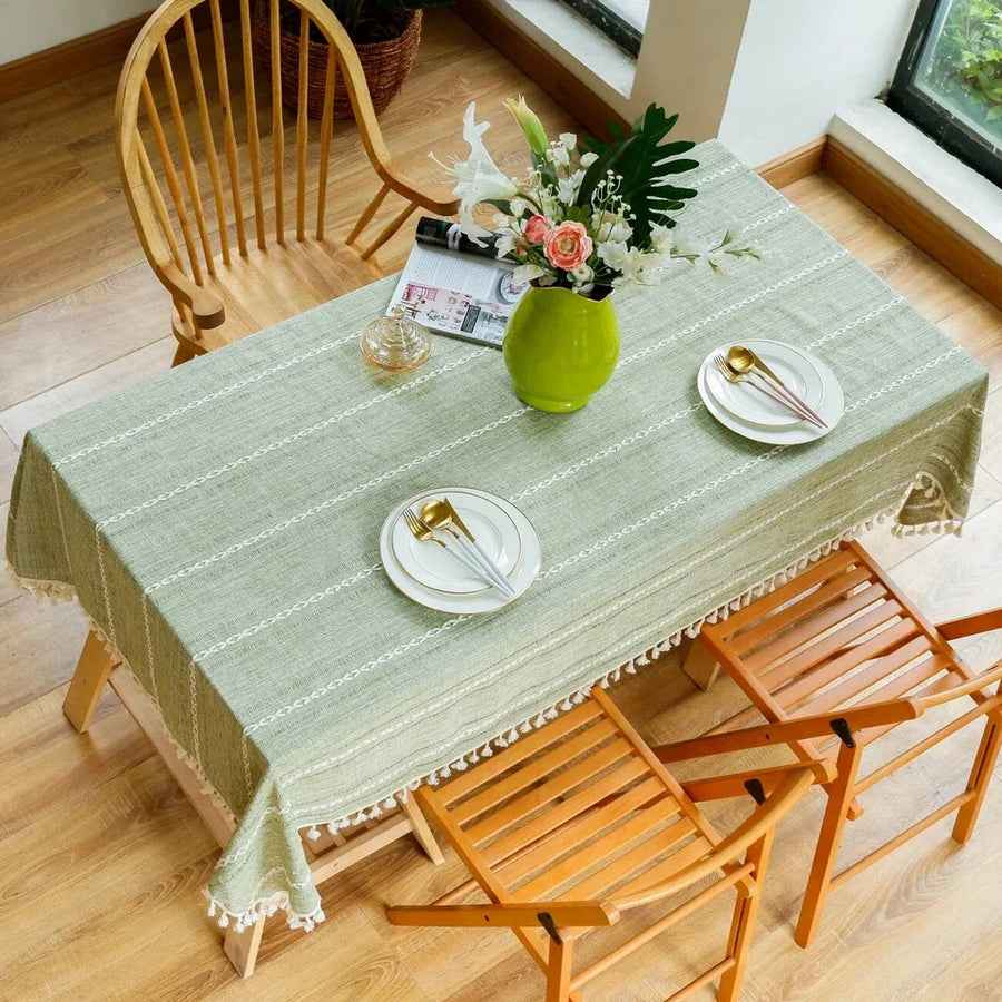 Sleepwyn Hemstitched Edges Farmhouse Style Linen Tablecloth