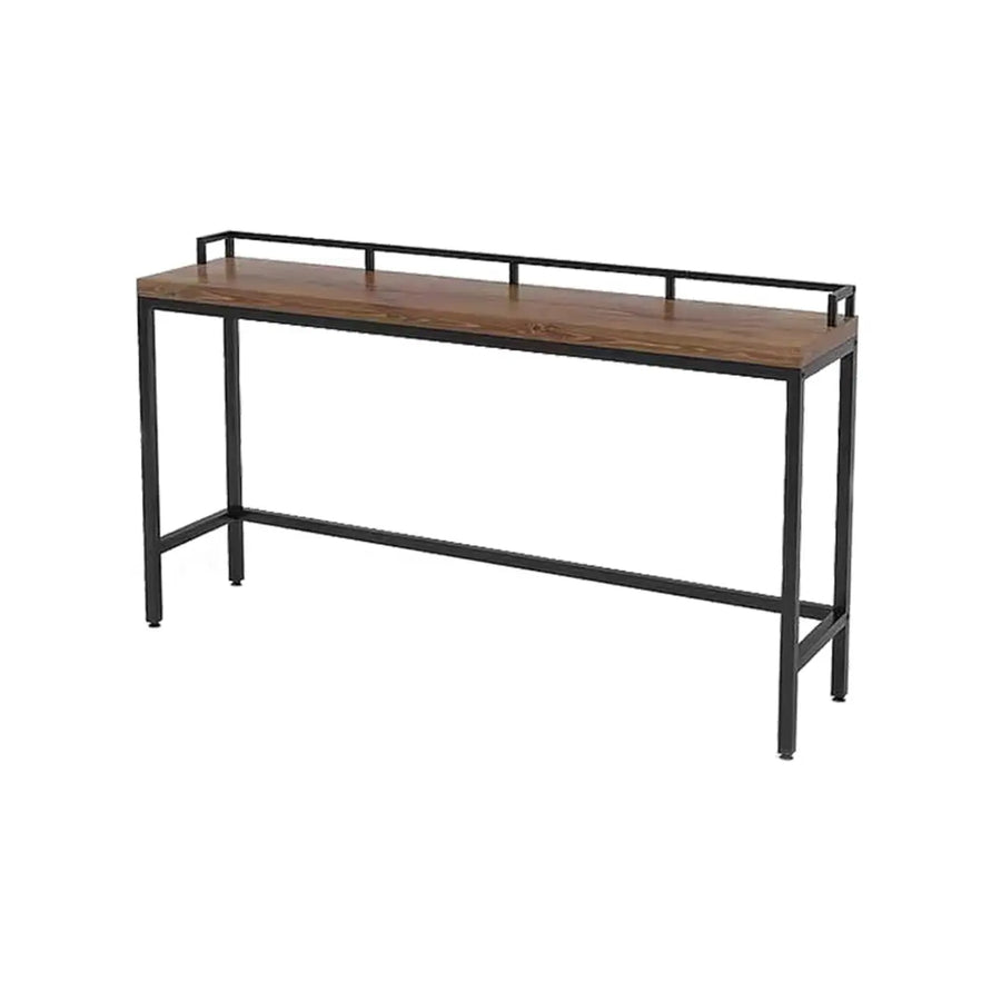 Industrial Brown Rectangular Metal Wood Bar Table With Footrest