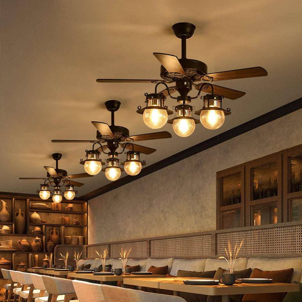 Industrial Brown Wood 5 Blades Ceiling Fan with Light