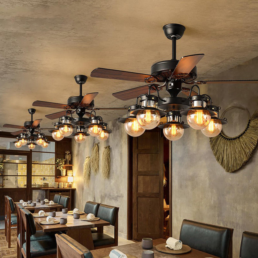 Industrial Brown Wood 5 Blades Ceiling Fan with Light