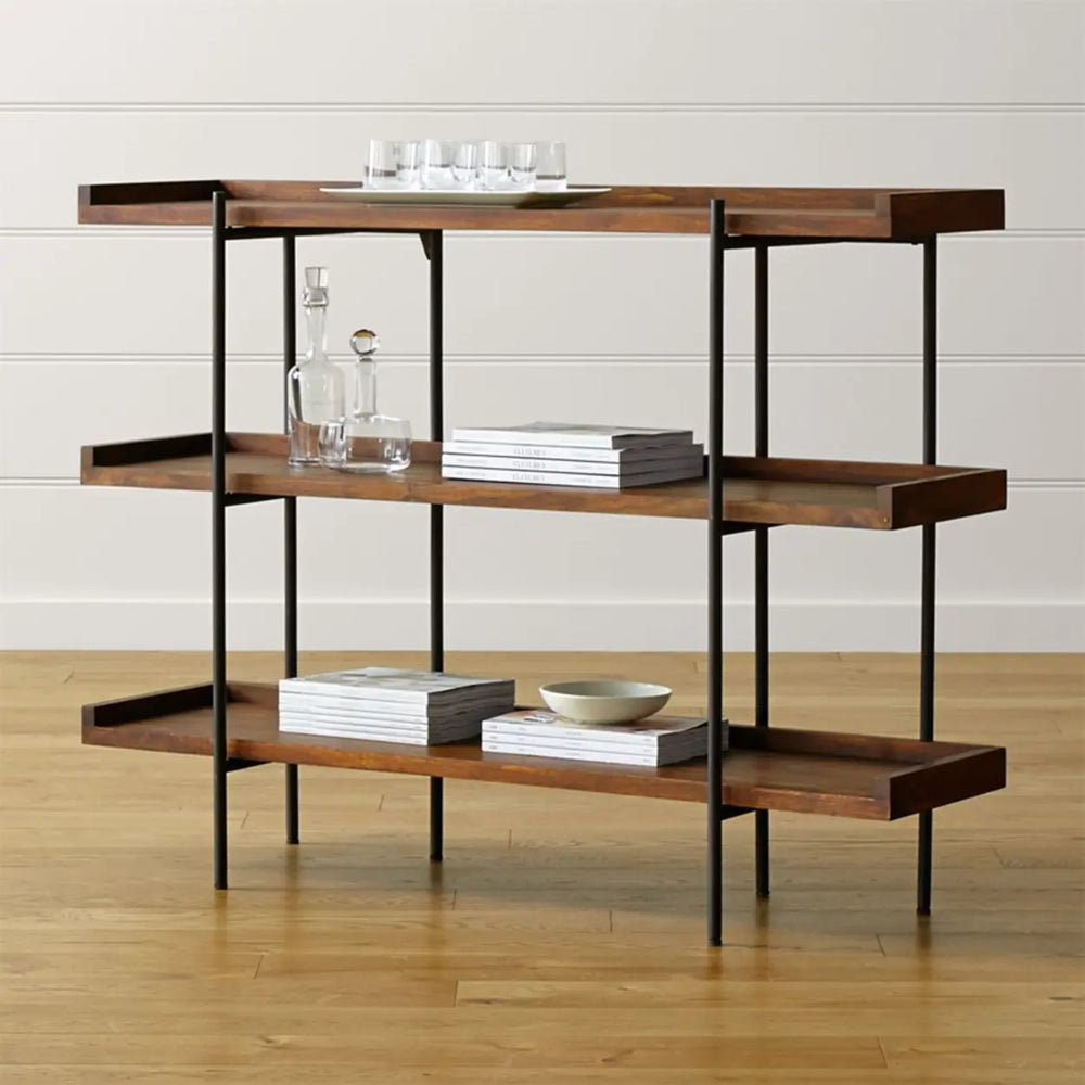 Industrial Brown Wood and Metal Vertical Tiered Bookshelf