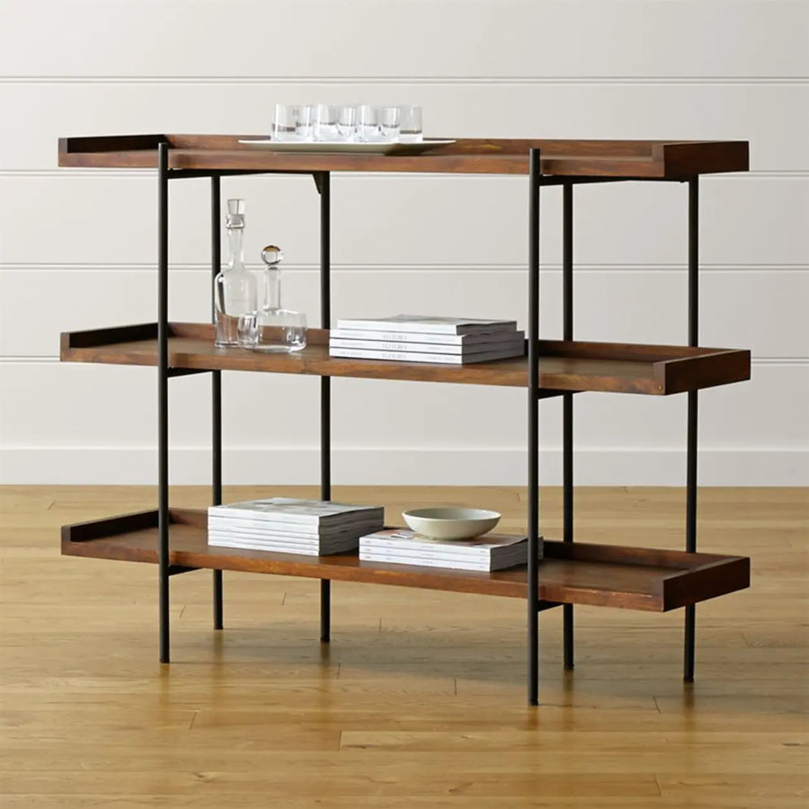 Industrial Brown Wood and Metal Vertical Tiered Bookshelf