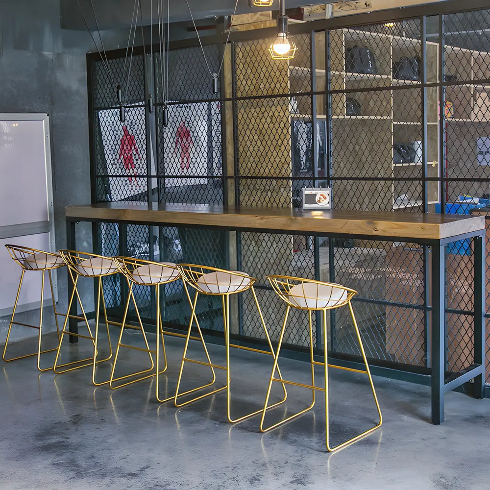 Industrial Brown Wood Long Bar Table With Footrest
