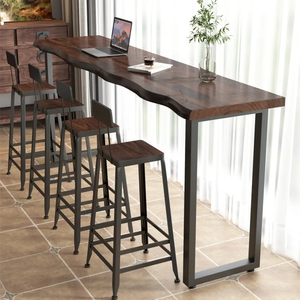 Industrial Dark Brown Solid Wood Live Edge Narrow Bar Table