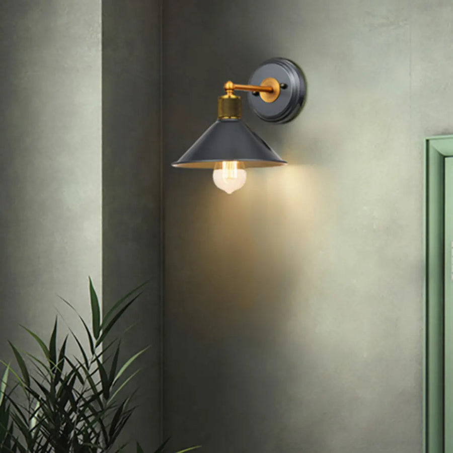 Industrial Gray Cone LED External Metal Wall Sconce