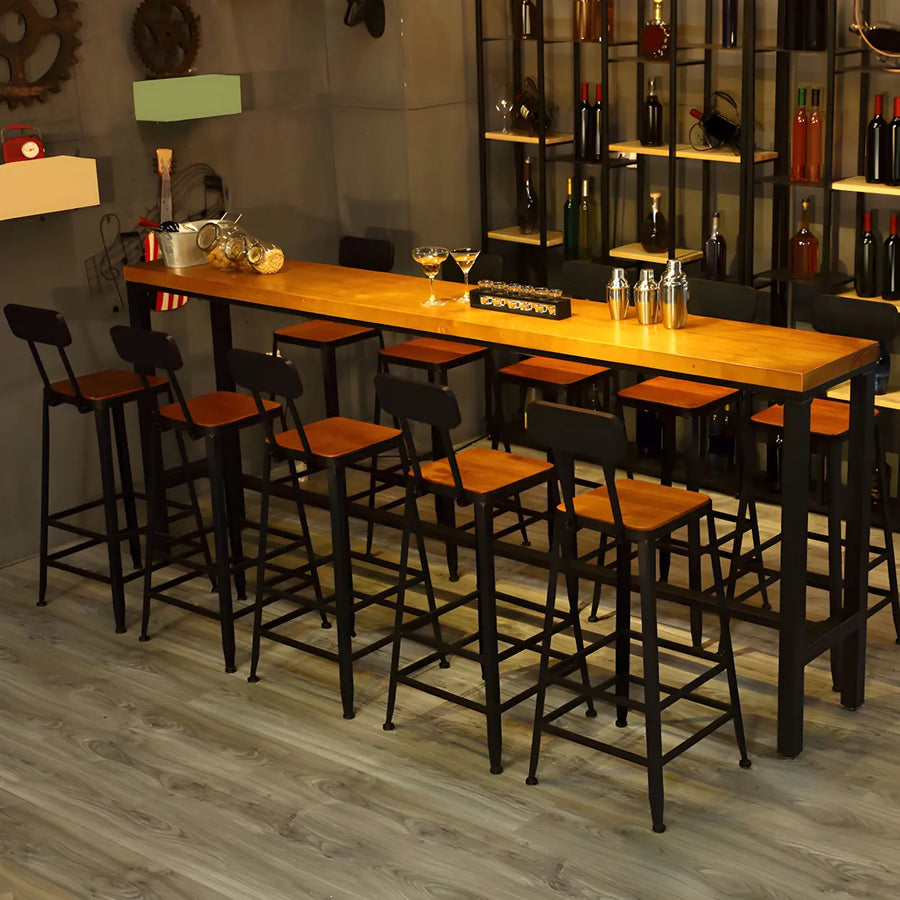 Industrial Metal Frame Wood Square Bar Stool with Backrest