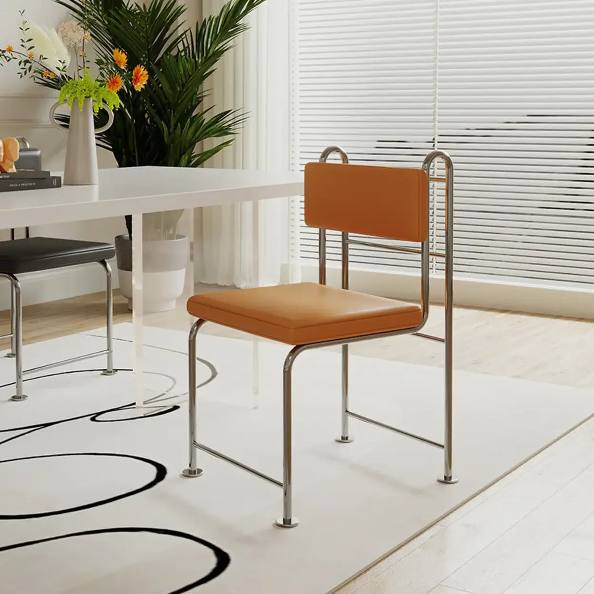 Industrial Open Back Faux Leather Upholstered Dining Chair