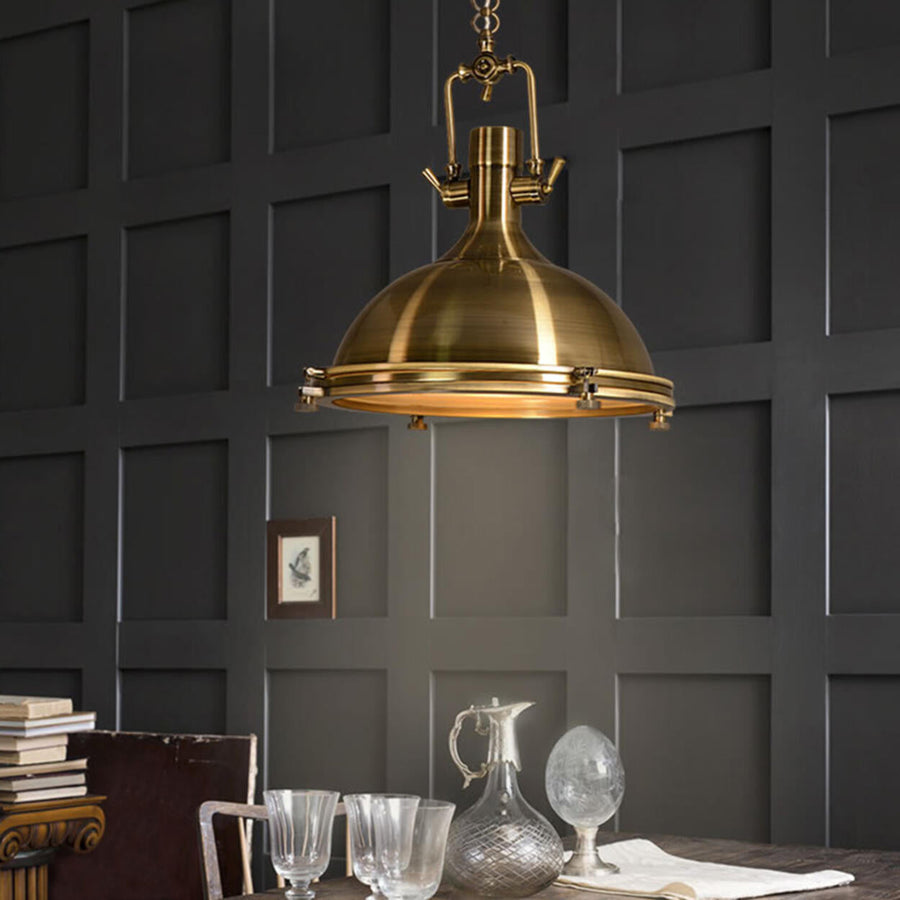 Industrial Steampunk White Glass Dome Pendant Light